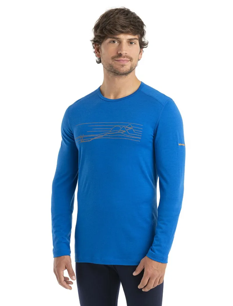 Icebreaker Mens 200 Oasis Long Sleeve Crewe Thermal Top Ski Stripes Lazurite