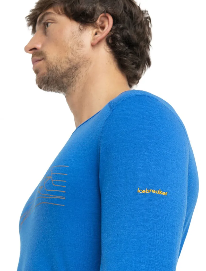Icebreaker Mens 200 Oasis Long Sleeve Crewe Thermal Top Ski Stripes Lazurite-2