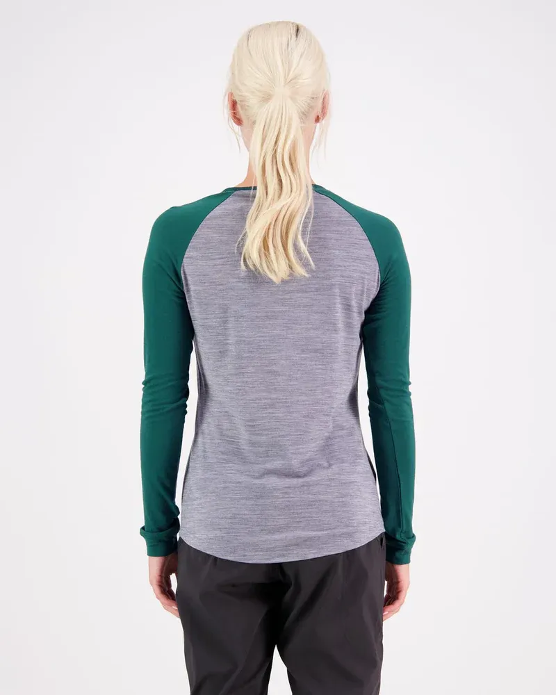 Mons Royale Women's Icon Raglan Grey Heather / Evergreen-1