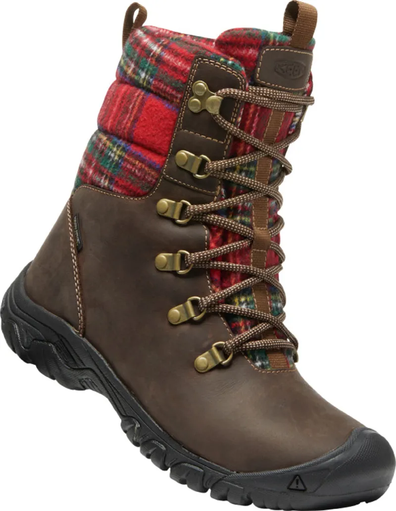 Keen Womens Greta Waterproof Boot Dark Brown/Red Plaid-1
