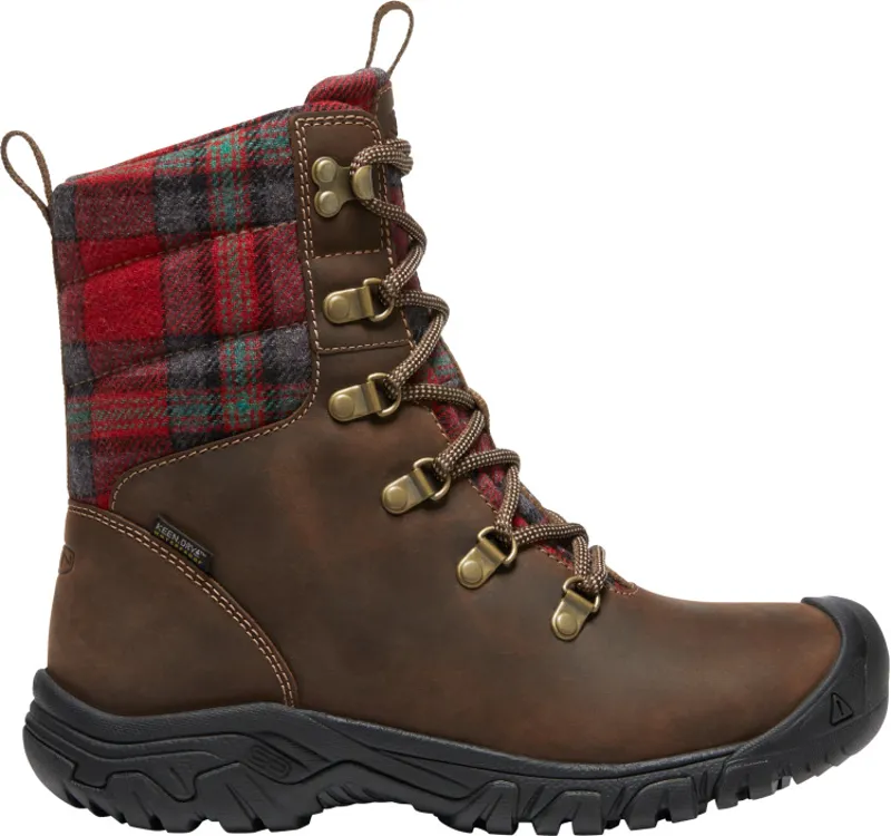 Keen Womens Greta Waterproof Boot Dark Brown/Red Plaid