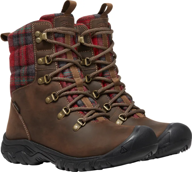 Keen Womens Greta Waterproof Boot Dark Brown/Red Plaid-2
