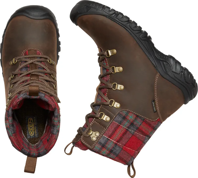 Keen Womens Greta Waterproof Boot Dark Brown/Red Plaid-3