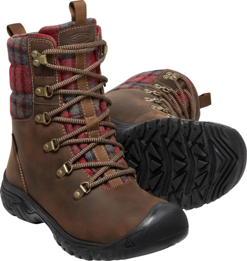 Keen Womens Greta Waterproof Boot Dark Brown/Red Plaid-4