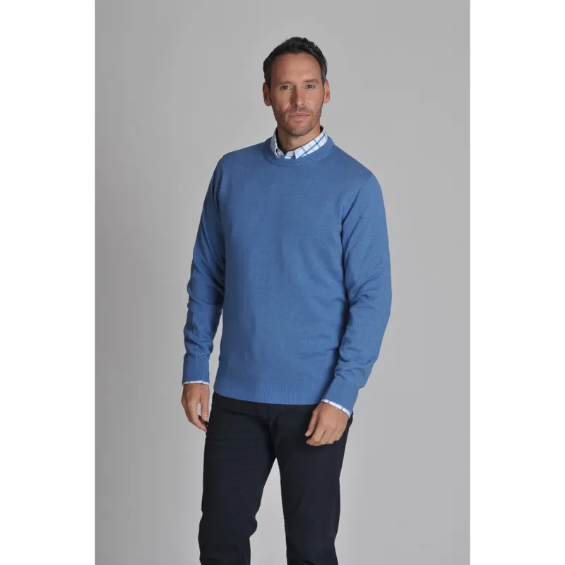 Schoffel Cotton Cashmere Mens Crew Neck Sweater Denim-1