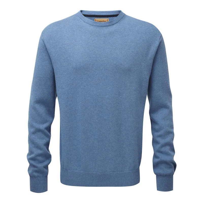 Schoffel Cotton Cashmere Mens Crew Neck Sweater Denim