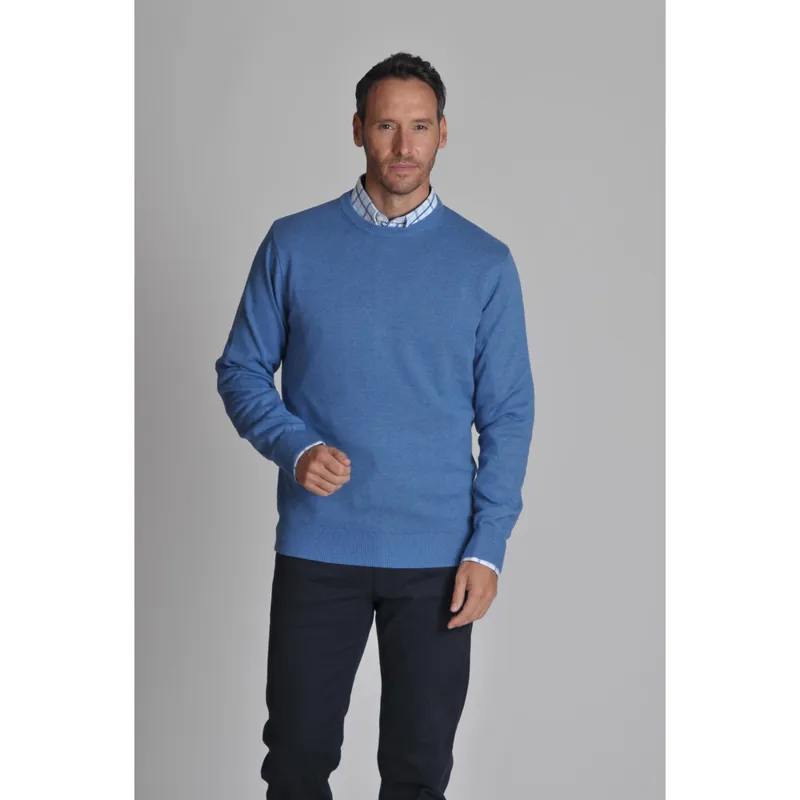Schoffel Cotton Cashmere Mens Crew Neck Sweater Denim-2
