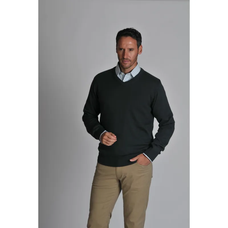 Schoffel Cotton Cashmere Mens V Neck Sweater Forest-2