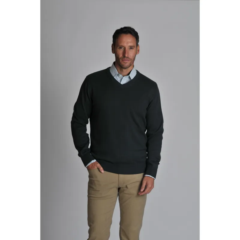 Schoffel Cotton Cashmere Mens V Neck Sweater Forest-1