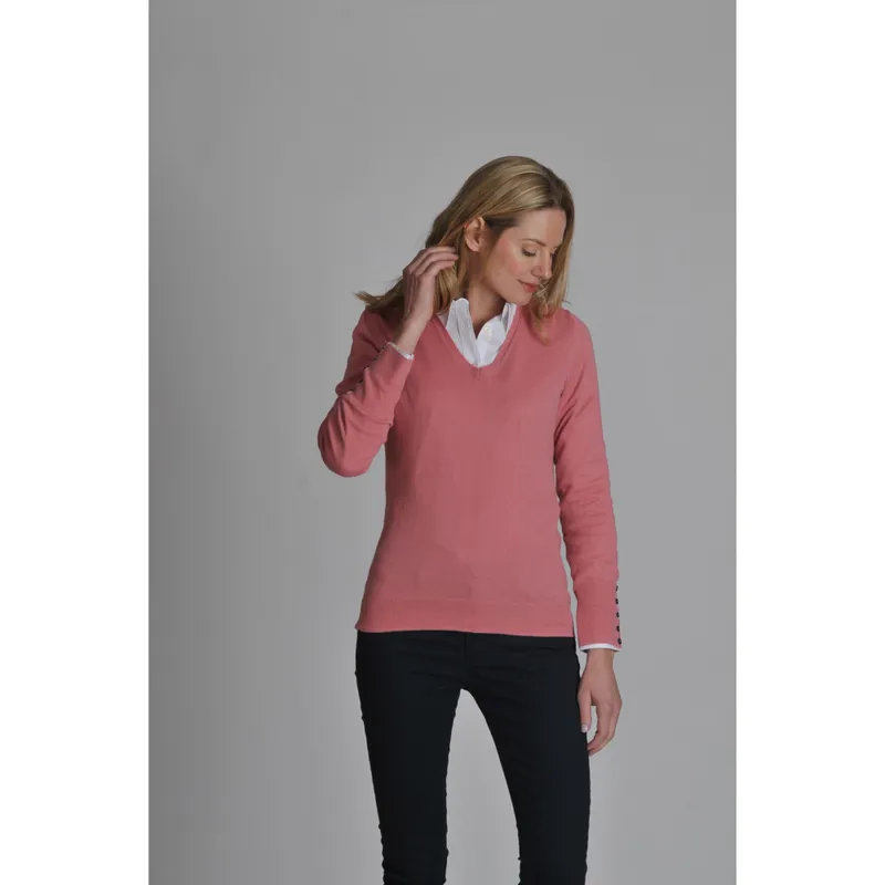 Schoffel Cotton Cashmere Womens V Neck Sweater Rose-1