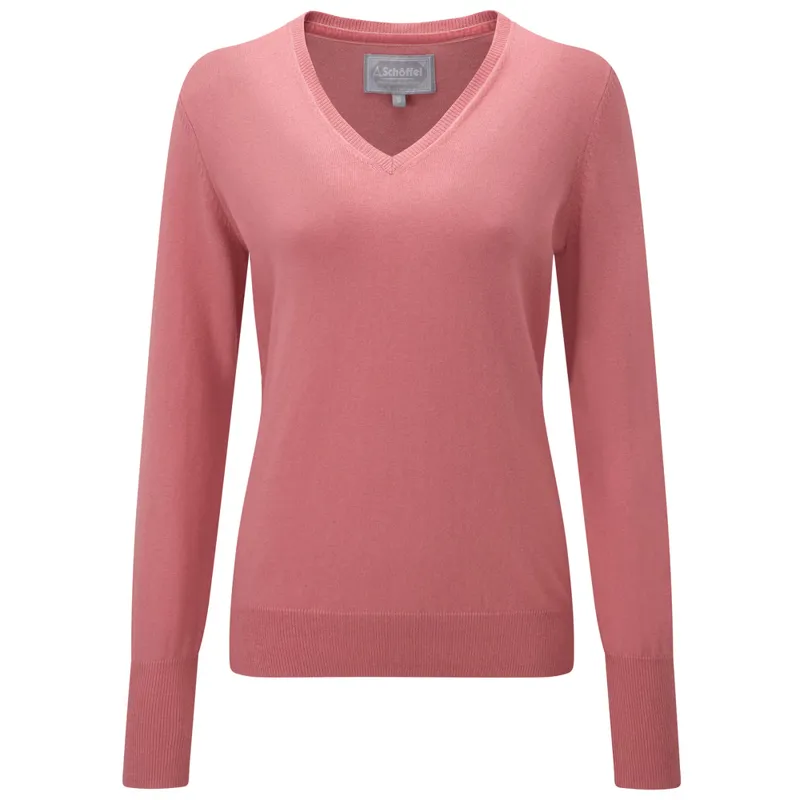 Schoffel Cotton Cashmere Womens V Neck Sweater Rose