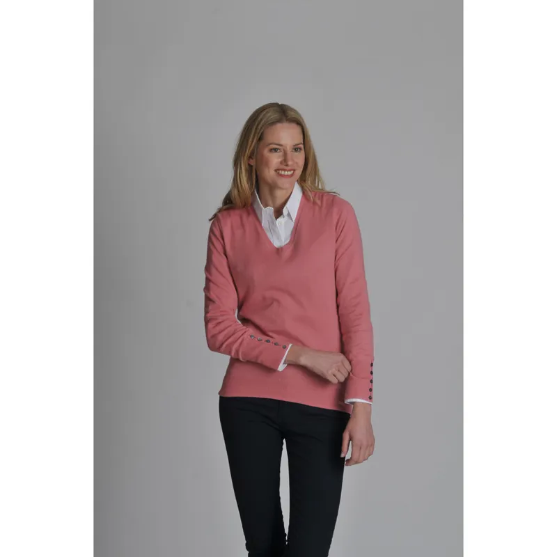 Schoffel Cotton Cashmere Womens V Neck Sweater Rose-2