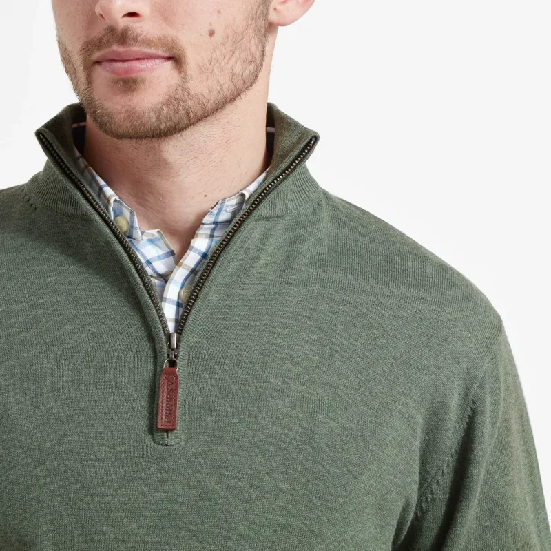 Schoffel Men's Porthmeor Pima Cotton 1/4 Zip Jumper Country Green-2