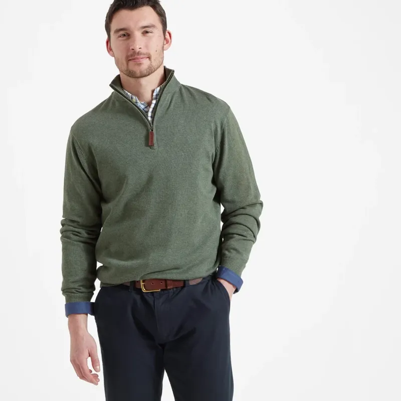 Schoffel Men's Porthmeor Pima Cotton 1/4 Zip Jumper Country Green