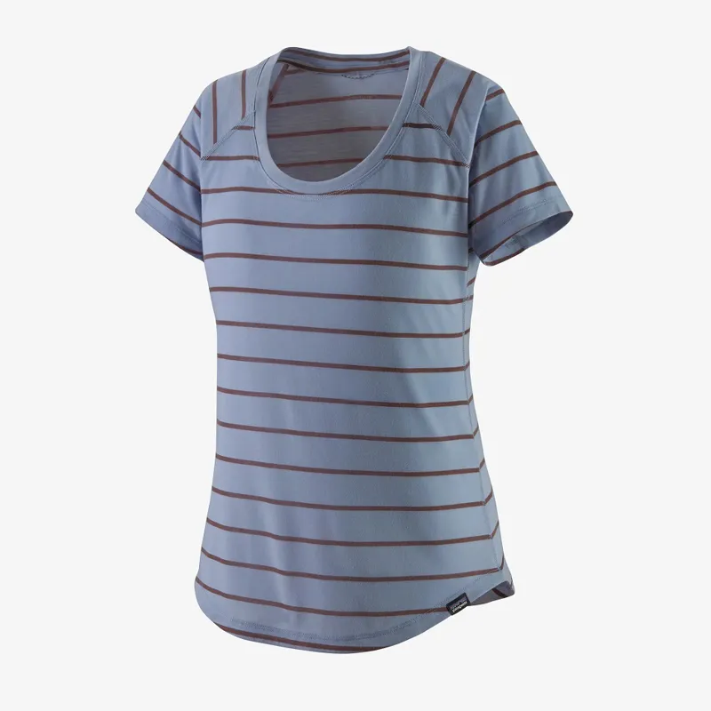 Patagonia Womens Cap Cool Trail Shirt Furrow Stripe Light Current Blue