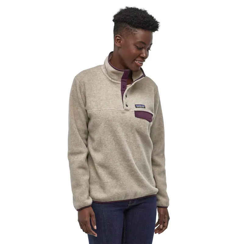 Patagonia Womens LW Synchilla Snap-T P/O Oatmeal Heather w/Deep Plum-1
