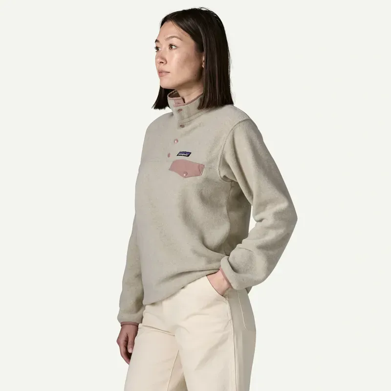 Patagonia Women's Lightweight Synchilla Snap-T Fleece Pullover in Oatmeal Heather w/Moonrise Taupe-3