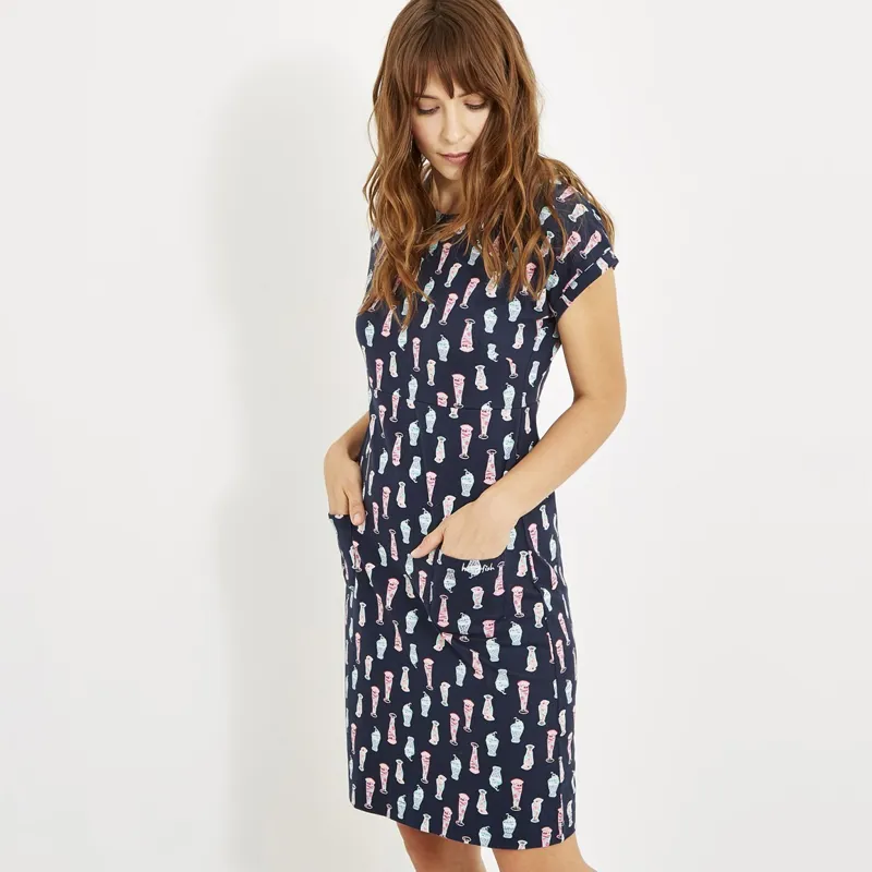 Weird Fish Womens Tallahassee Printed Jersey Dress Navy Blue