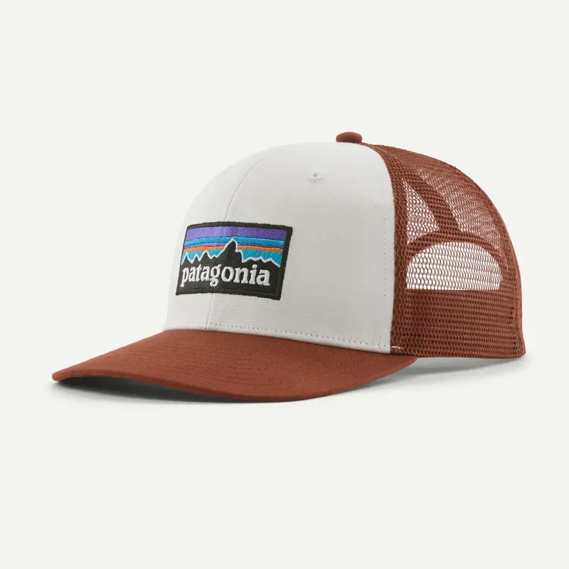 Patagonia P-6 Logo Trucker Hat in White w/Rusty Red