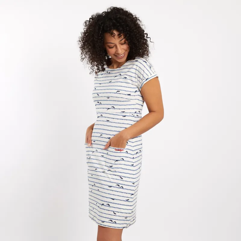 Weird Fish Womens Tallahassee Printed Jersey Dress Light Cream
