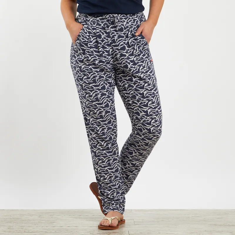 Weird Fish Womens Tinto Printed Viscose Trousers Dark Navy