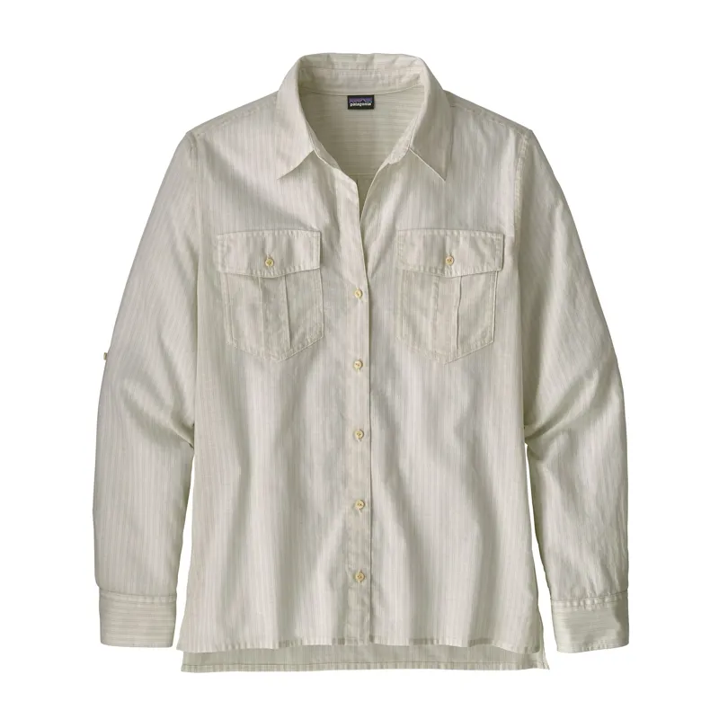 Patagonia Womens LW A C Buttondown Shirt Glider Stripe Atoll Blue