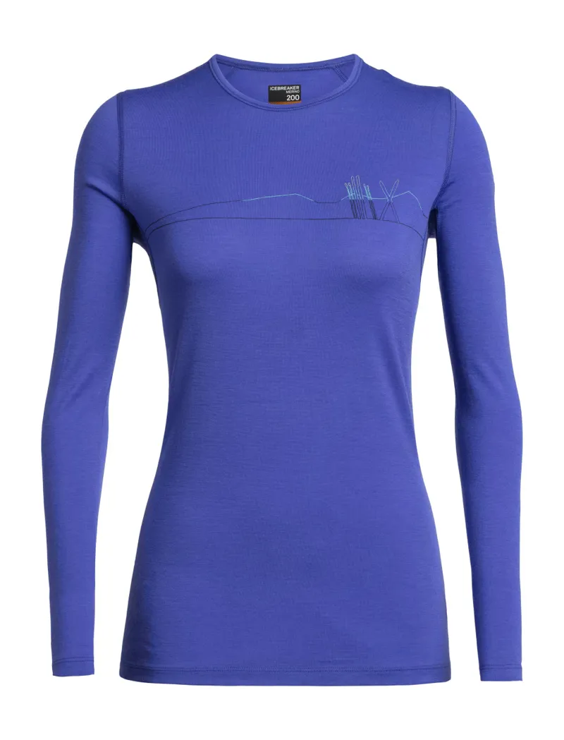 Icebreaker Womens 200 Oasis Long Sleeve Crewe Skis in Snow Mystic