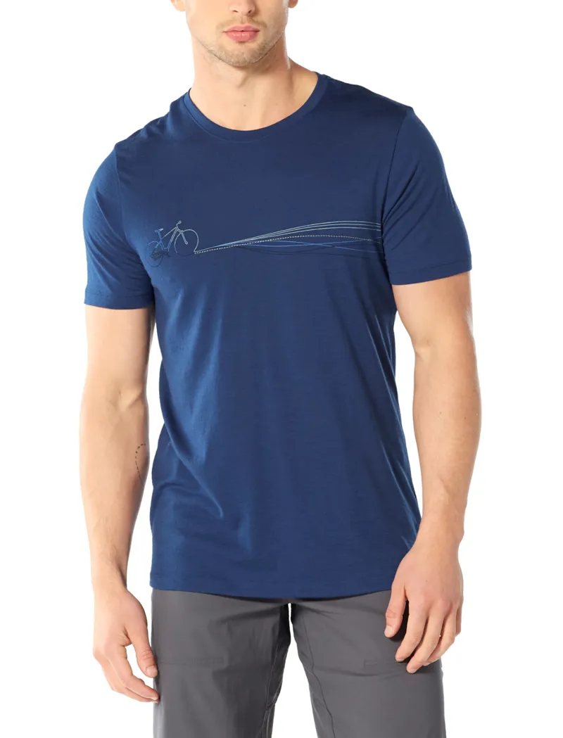 Icebreaker Mens Tech Lite Short Sleeve Crewe Cadence Paths Estate Blue-1