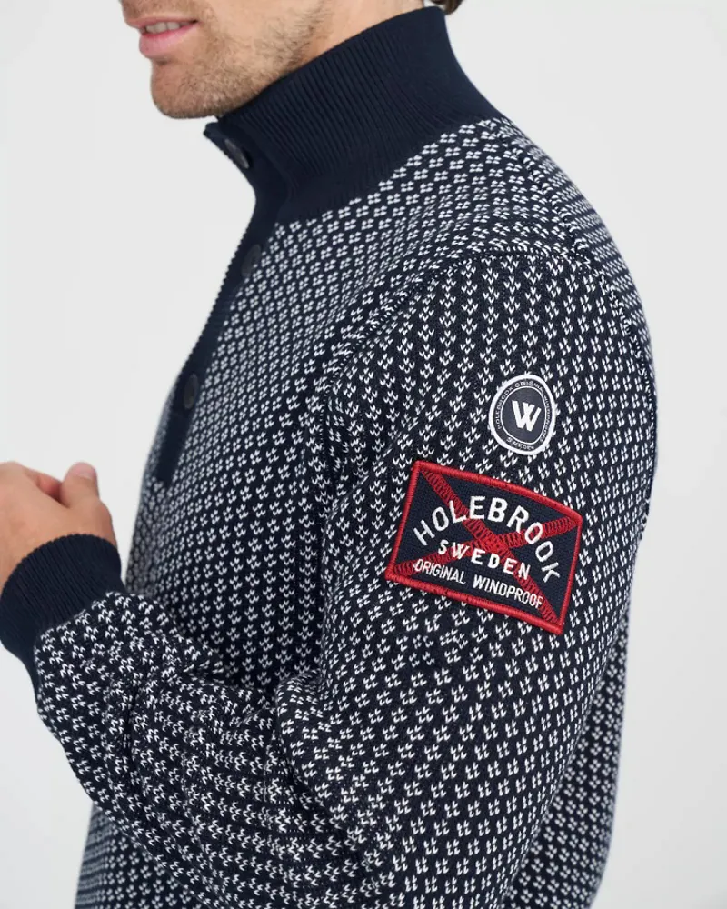 Holebrook Mens Frej T-neck Wind Proof Sweater Navy/Off White Jaquard-3