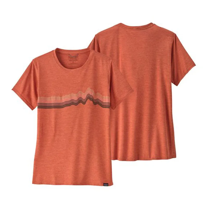 Patagonia Womens Cap Cool Daily Graphic Shirt in Ridge Rise Stripe/Quartz Coral X-Dye