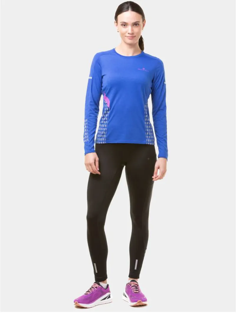 Ronhill Women's Tech Afterhours L/S Tee Cobalt/Thistle/Rflct-2