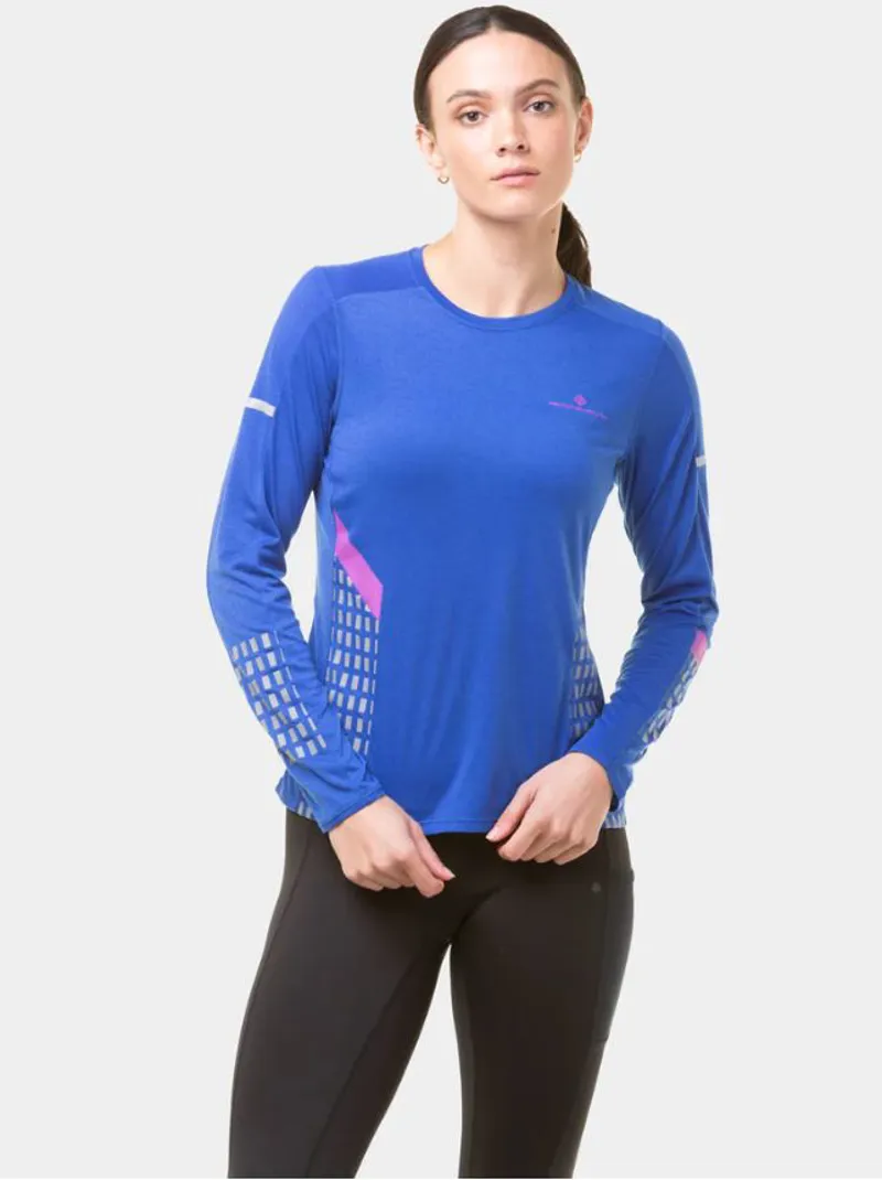 Ronhill Women's Tech Afterhours L/S Tee Cobalt/Thistle/Rflct-4