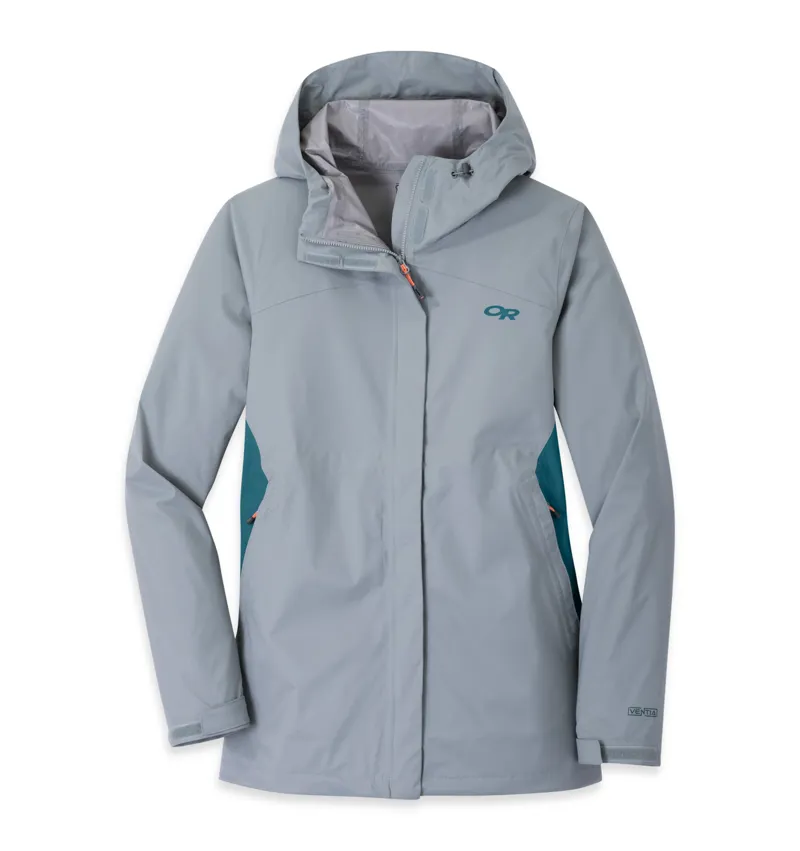 Outdoor Research Womens Apollo Stretch Rain Jacket Lead/Mediterranean