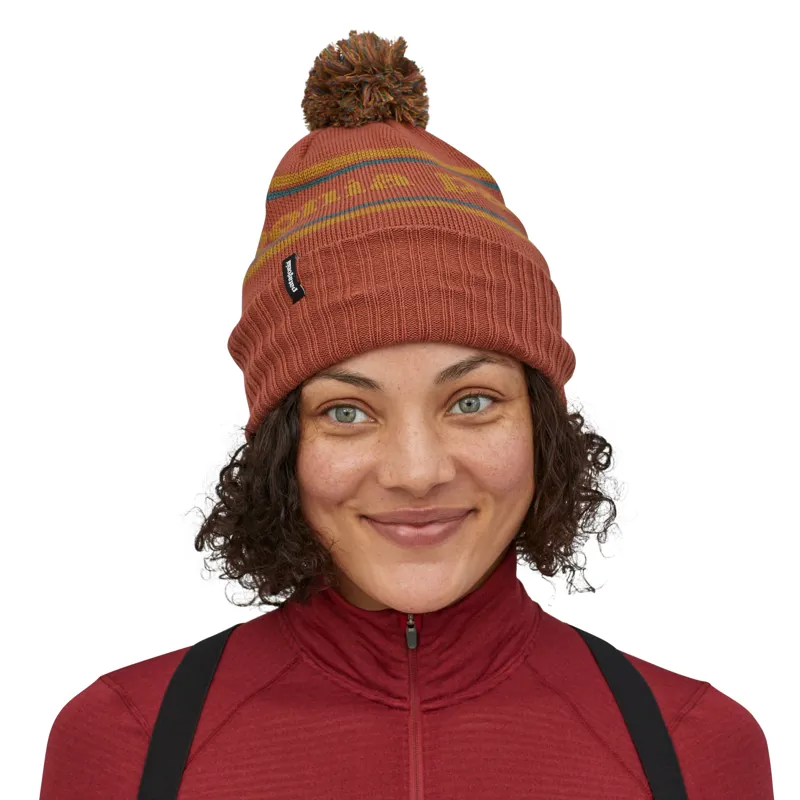 Patagonia Powder Town Beanie in Park Stripe Knit: Spanish Red-1