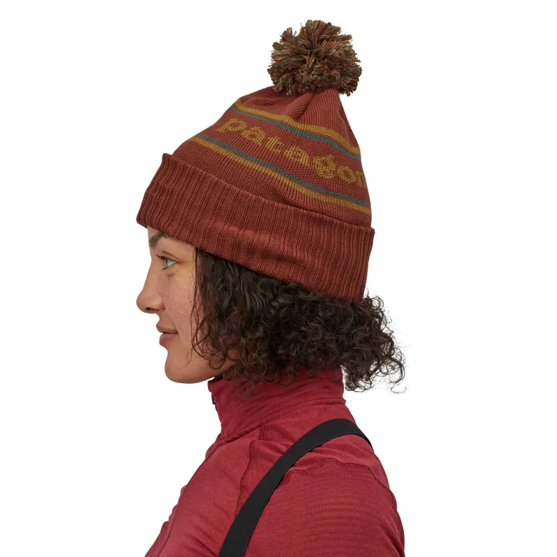 Patagonia Powder Town Beanie in Park Stripe Knit: Spanish Red-3
