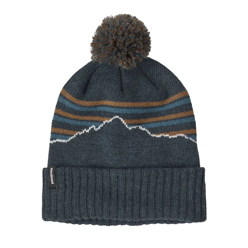 Patagonia Powder Town Beanie in Fitz Roy Stripe Knit: Smolder Blue