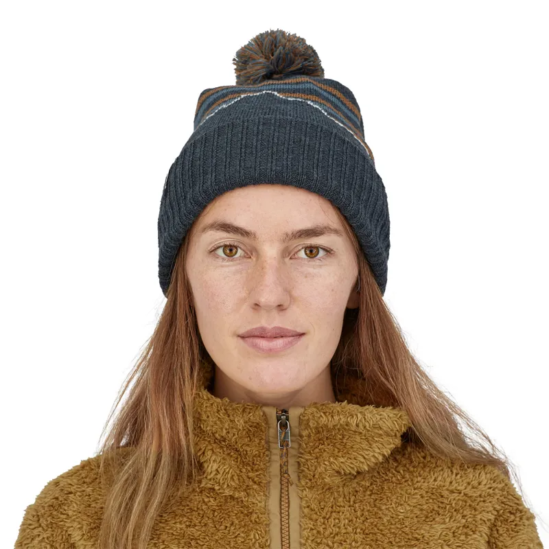 Patagonia Powder Town Beanie in Fitz Roy Stripe Knit: Smolder Blue-1