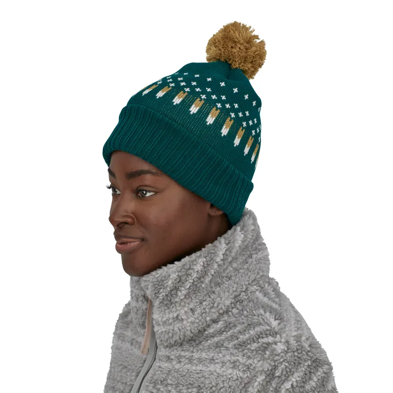 Patagonia Powder Town Beanie in Snowfall Knit: Dark Borealis Green-2