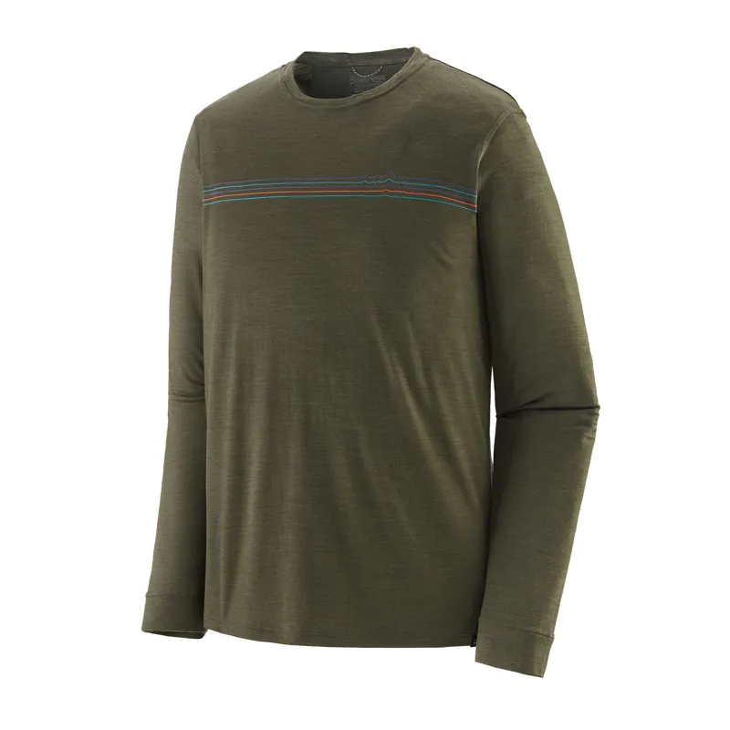 Patagonia Mens L/S Capilene Cool Merino Graphic Shirt in Fitz Roy Fader: Basin Green