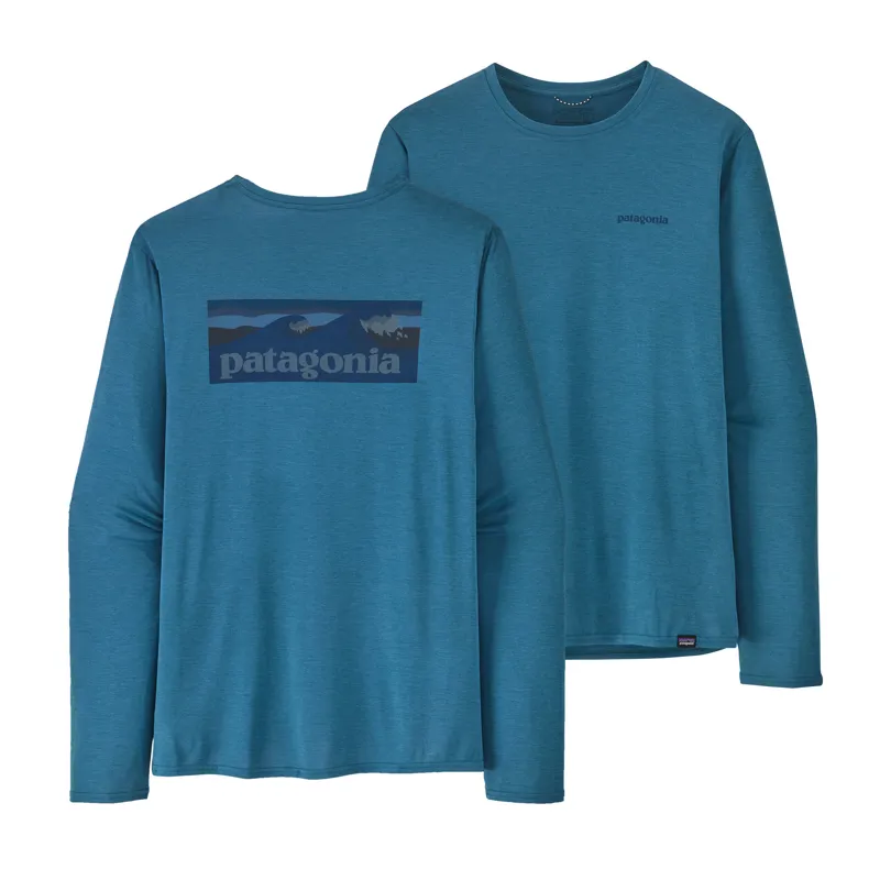 Patagonia Mens L/S Cap Cool Daily Graphic Shirt in Waters Boardshort Logo/Wavy Blue X-dye