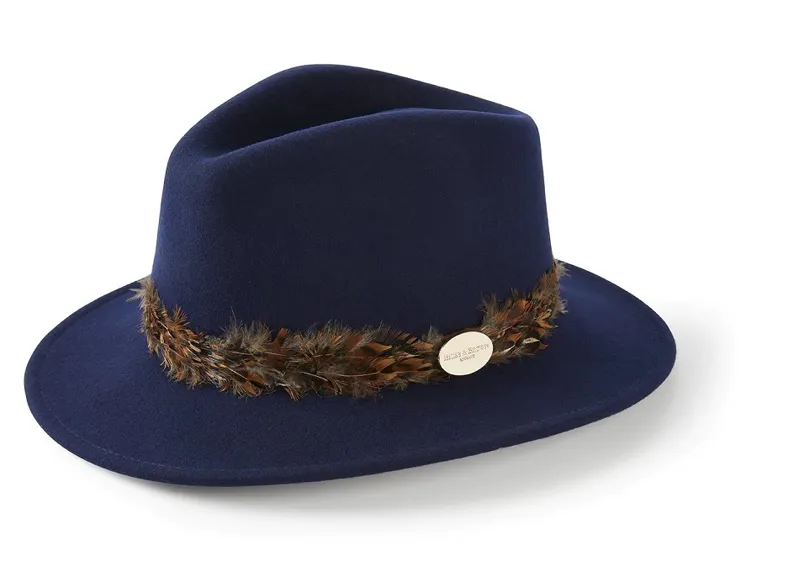 Hicks and Brown Suffolk Fedora in Navy - Pheasant Wrap 