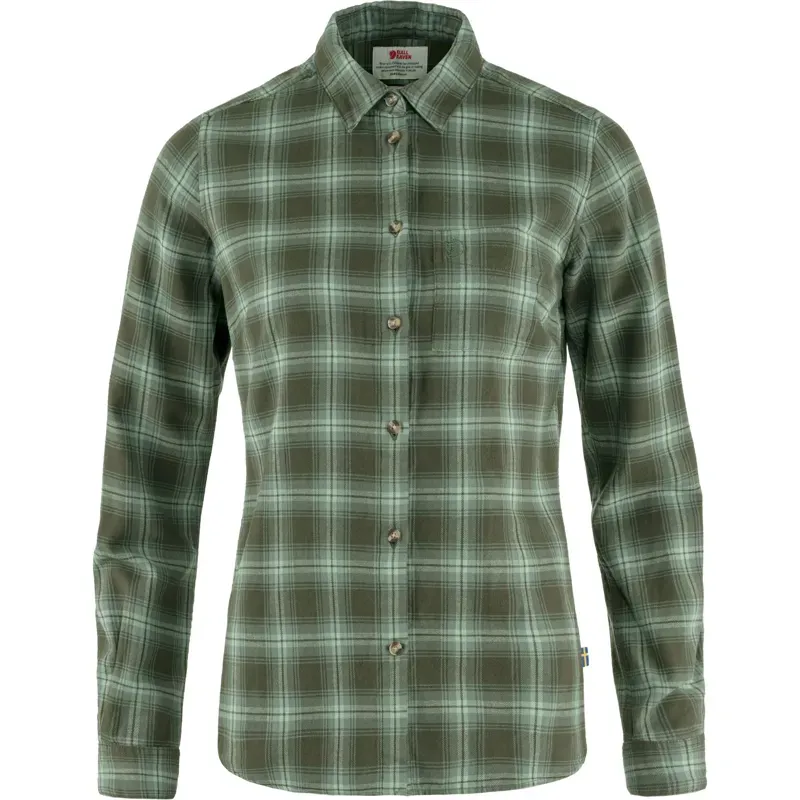 Fjallraven Ovik Womens Flannel Shirt in Deep Forest-Patina Green