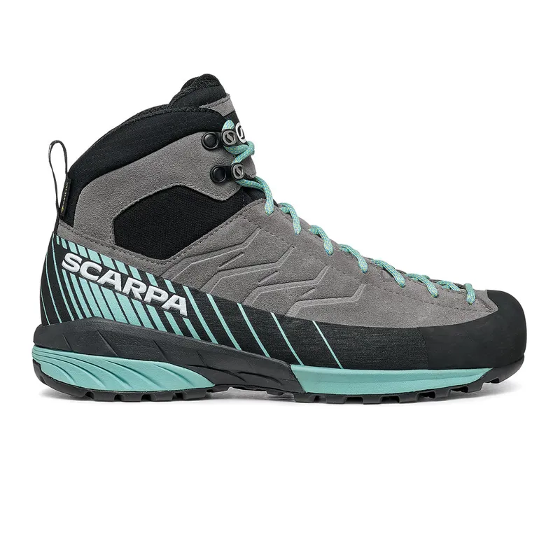 Scarpa Mescalito Mid GTX Womens Approach Shoes in Mid-Gray-Aqua