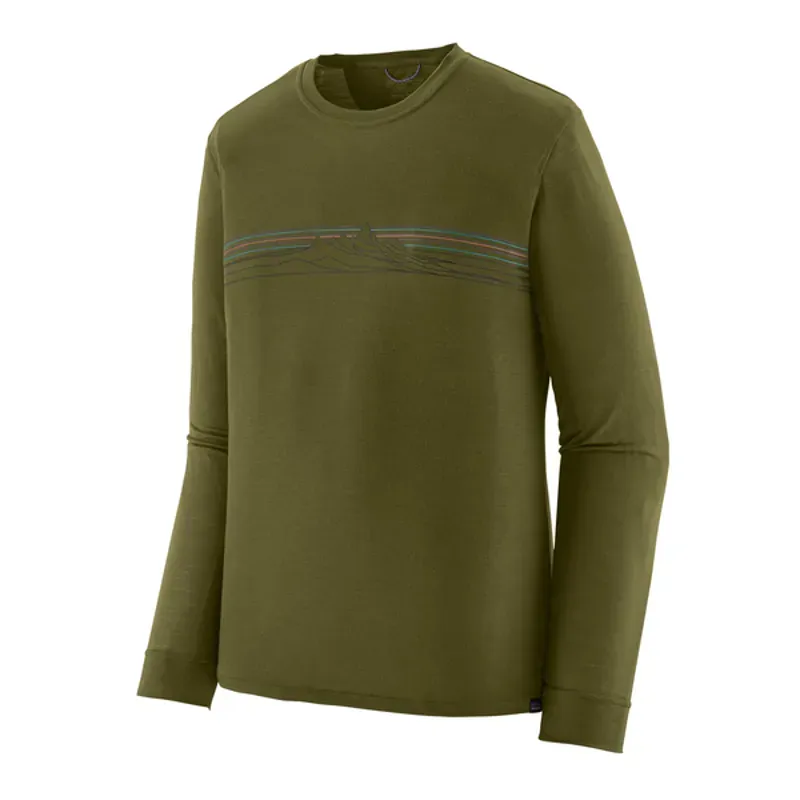 Patagonia Long Sleeve Capilene Cool Merino Blend Graphic Shirt in Strata Stripe: Pond Green