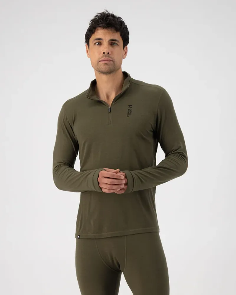 Mons Royale Men's Cascade Merino Flex 200 1/4 Zip Dark Olive-2