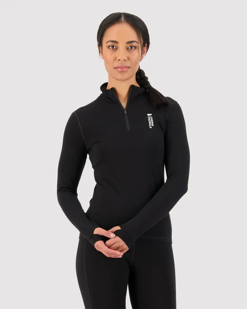 Mons Royale Women's Cascade Merino Flex 200 1/4 Zip Black-1