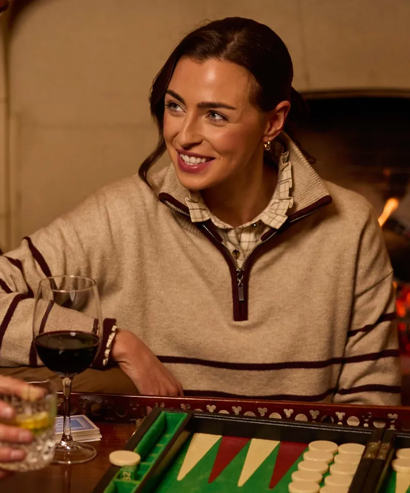 Schoffel Women's Sandsend 1/4 Jumper - Oatmeal/Port-5