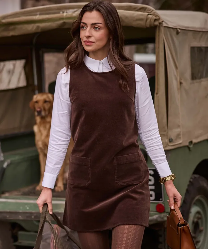 Schoffel Women's Sage Cord Pinafore Dress - Chocolate-2