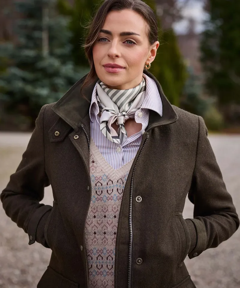 Schoffel Women's Murra Tweed Coat - Dark Loden Herringbone-5
