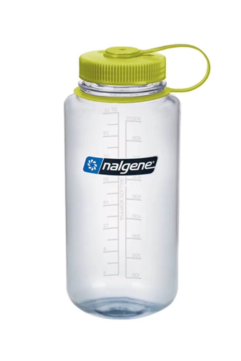 Nalgene Wide Mouth 1L Water Bottle Clear with Green Cap